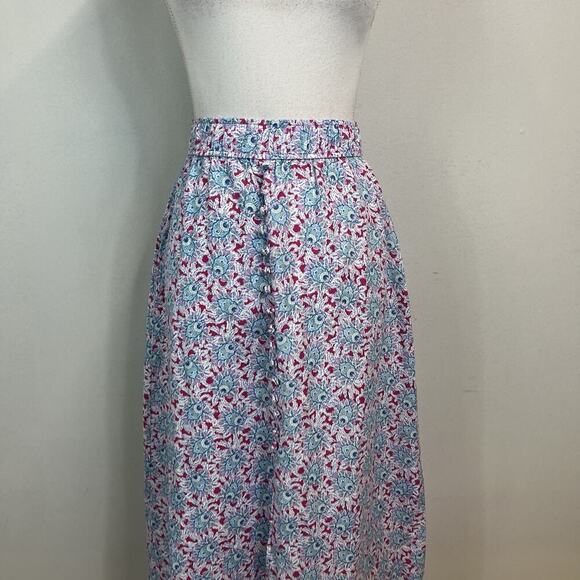 Ann Taylor Loft Skirt size Small Pink Blue Paisley Linen Midi A Line Summer - Picture 2 of 9